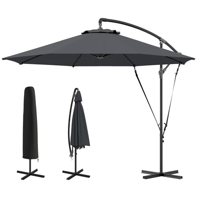 9.5' Cantilever Umbrella with Wind Protection Strap and Cover, Hanging Umbrella with Crank and Cross Base