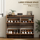 Narrow Shoe Storage Cabinet with 4 Flip Drawers, Adjustable Shelves, 16 Pair Farmhouse Shoe Cabinet