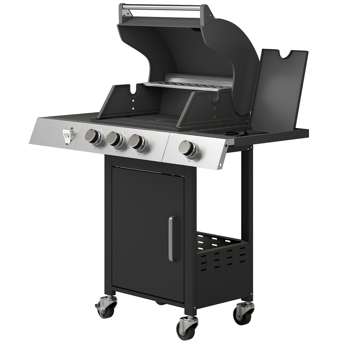 3 Burner Propane Gas Grill with Side Burner, 36, 000 BTU BBQ Grill with Cast Iron Grates, Wheels