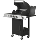 3 Burner Propane Gas Grill with Side Burner, 36, 000 BTU BBQ Grill with Cast Iron Grates, Wheels