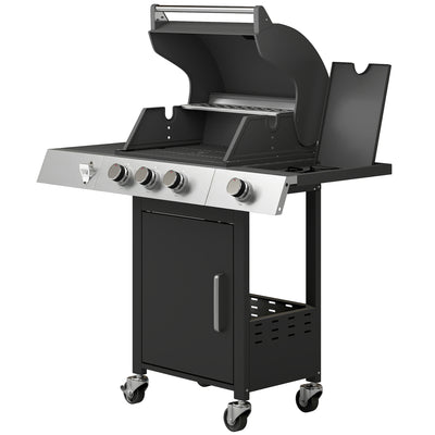 3 Burner Propane Gas Grill with Side Burner, 36, 000 BTU BBQ Grill with Cast Iron Grates, Wheels
