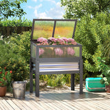 Jardinière surélevée avec toit de serre relevable, boîte de plantation surélevée bois avec pieds et doublure