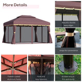 10 x 13ft Aluminum Frame Gazebo Canopy Double Tier Garden Shelter with Netting and Curtains