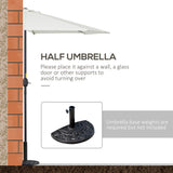 9ft Half Round Umbrella Outdoor Patio Garden Balcony Parasol Window Sun Shade w/ 5 Ribs