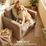 Accent Chair, Velvet-feel Fabric Armchair with Wide Seat, Solid Wood legs