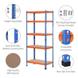 5-Tier Heavy Duty Garage Shelf, Metal Shelving Unit with Adjustable Shelves, Metal Frame, 31.5