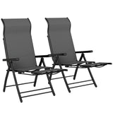 Folding Patio Chairs Set of 2, 5-Position Outdoor Lounge Chairs with High Back, Retractable Footrest