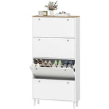 Narrow Shoe Cabinet with 4 Flip Drawers, Shoe Storage Cabinet with Adjustable Shelves, Holds 24–32 Pairs