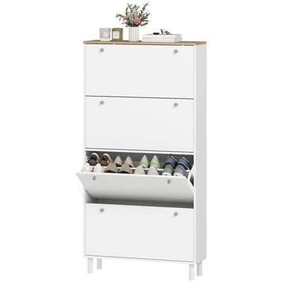 Narrow Shoe Cabinet with 4 Flip Drawers, Shoe Storage Cabinet with Adjustable Shelves, Holds 24–32 Pairs