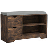 Banc de rangement pour chaussures rembourré avec siège, Banc d'entrée avec tiroir, étagères ouvertes et pochette pour le couloir