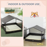 Rattan Dog House with Canopy, Wicker Dog Bed with Water-Resistant Cushion, for Small and Medium Breeds