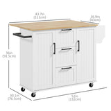 Rolling Kitchen Cart on Wheels with Drop Leaf, Kitchen Island with 3 Drawers, Solid Wood Top and Towel Rack