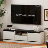 Meuble Télé pour Téléviseur 55-60 Pouces, Centre de Divertissement avec Armoires, Tablette, Tiroir et Gestion des Câbles pour Salon