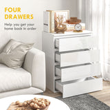 Commode 4 tiroirs, Commode de chambre haute brillance, avec glissières en métal et poignées à rainure