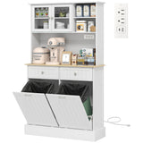 Kitchen Cabinet with Charging Station, 2 Tilt Out Cabinets, Microwave Stand