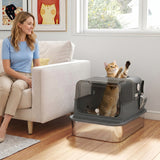 XXL Stainless Steel Cat Litter Tray, Enclosed Cat Litter Box for Big Cats with High Sides