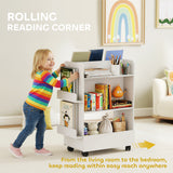 Kids Bookshelf, Kids Bookcase with Wheels & Blackboard, for 3-8 Years