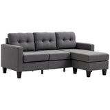 L-shaped Sofa, 3 Seater Couch with Ottoman, Corner Sofa with Thick Padded Cushion and Wood Legs