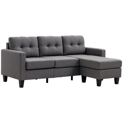 Canapé d'angle, canapé 3 places avec pouf, canapé d'angle avec coussin épais et pieds en bois