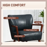 Fauteuil d'appoint, chaise de salon tapissée simili-cuir avec pieds de bois et siège rembourré large