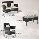 Ensemble de mobilier d'extérieur en rotin 4 pièces, ensemble de mobilier patio avec table à café 22,8