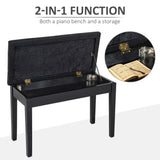 Banc de piano classique, siège de clavier rembourré en cuir PU avec pieds en bois caoutchouté et compartiment de rangement pour musique