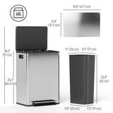 Double poubelle 2 x 30L / 7,9 gallon avec seaux intérieurs amovibles et poignées pour cuisine