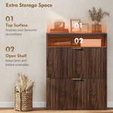 Shoe Cabinet with 2 Flip Drawers Narrow Shoe Storage Cabinet with Top Shelf for Entryway Hallway