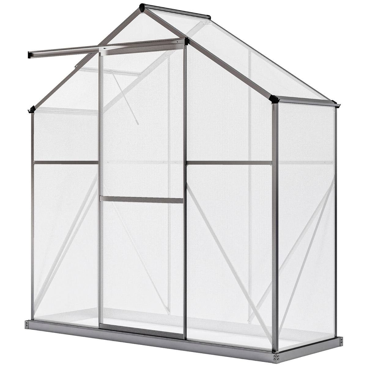 6' x 2.5' Walk-in Polycarbonate Greenhouse Aluminium Green House with Sliding Door, 5-Level Roof Vent