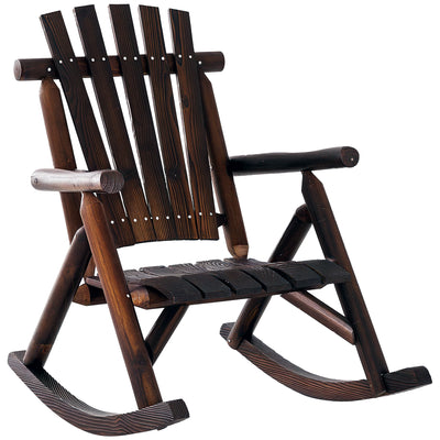Outdoor Rocking Chair, Wooden Adirondack Outdoor Rocker with High Back, Slatted Seat
