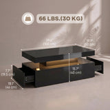 LED Coffee Table with Storage, 2-Tier Modern Center Table with 2 Drawers for Living Room