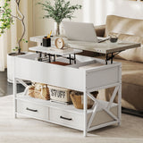 Table Basse Moderne, Table de Centre avec Plateau Relevable, Tiroirs en Tissu et Rangement Caché pour Salon