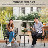 3 Piece Bistro Set, Wicker Outdoor Patio Furniture Set with Glass Top Table