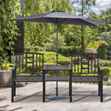 Steel Garden Bench w/ Middle Table, Double Seat for Outdoor, Backyard Weather-Resistant Frame
