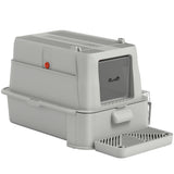 Bac à litière pour chats XL 80L en acier inoxydable pour gros chats avec couvercle rabattable, tiroir coulissant, haut rebord