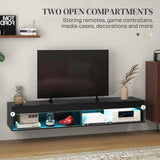 Meuble TV mural moderne avec rangement et éclairage LED pour téléviseurs jusqu'à 75 po, tablette TV flottante pour salon