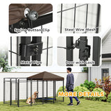 Dog Kennel Outdoor with Waterproof Canopy, Dog Run with Galvanized Chain Link for Large and Medium Dogs