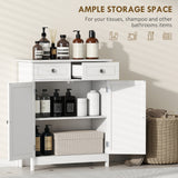 Armoire salle de bain autoportante au sol, meuble-tour organiseur avec 2 portes, 2 tiroirs, étagère ajustable