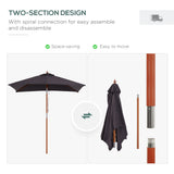 6.6x5ft Square Market Parasol, Wooden Patio Umbrella with Tilt Mechanism and 6 Bamboo Ribs
