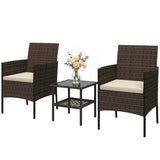 Wicker Bistro Set, 3 Piece Patio Furniture Set with 2-Tier Glass Top Table