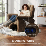 Power Recliner Chair, Fabric Upholstered Recliner Chair with USB Ports, Swivel and Rocking Function, Footrest