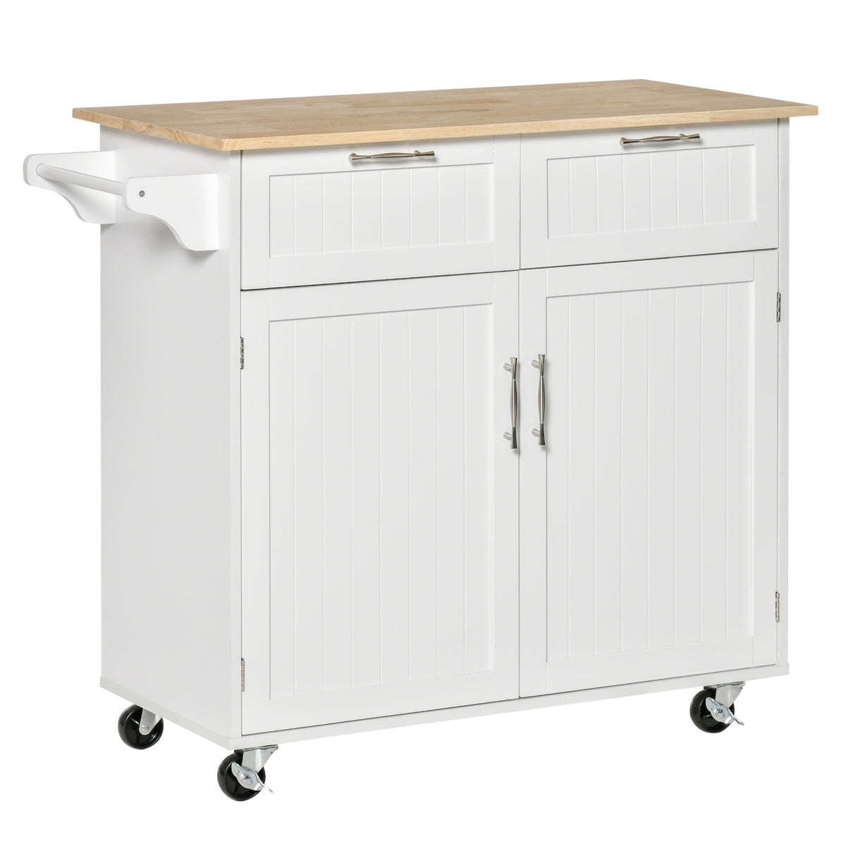 Rolling Kitchen Island with Storage Drawers, Kitchen Cart with Rubber Wood Top