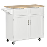 Rolling Kitchen Island with Storage Drawers, Kitchen Cart with Rubber Wood Top