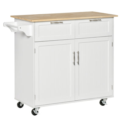 Rolling Kitchen Island with Storage Drawers, Kitchen Cart with Rubber Wood Top