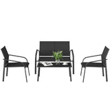 4 Piece Patio Furniture Set, Outdoor Conversation Set with Deep Seat, Glass-Top Table
