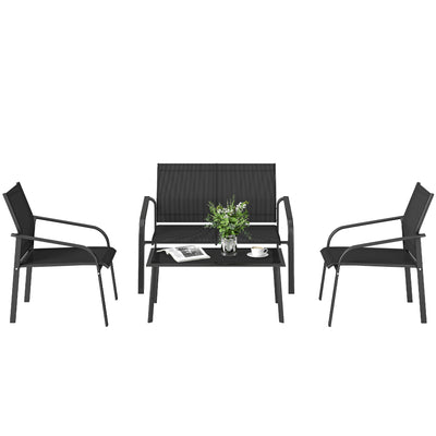 4 Piece Patio Furniture Set, Outdoor Conversation Set with Deep Seat, Glass-Top Table