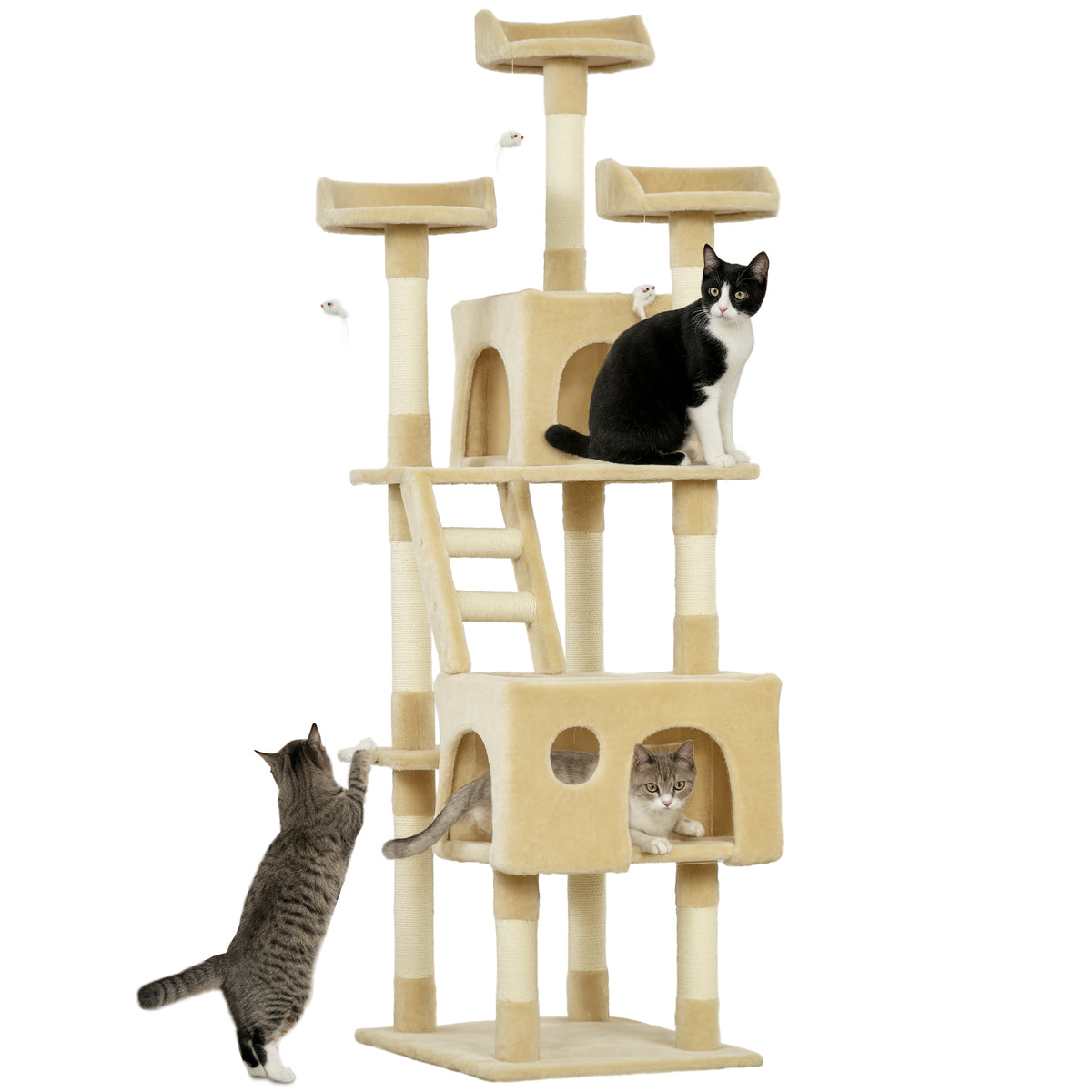 71-Inch Multi Level Scratching Cat Tree Kitty Condo Activity Center with Toys