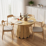 Extendable Dining Table, Round to Oval Convertible Kitchen Table with Storage Shelf for Dining Room