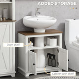 Farmhouse Bathroom Sink Cabinet, Pedestal Sink Storage Cabinet with Double Doors and Shelves