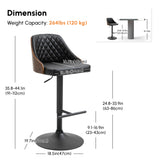 Modern Bar Stools PU Leather Set of 2 Swivel Bar Height Barstools Chairs with Adjustable Height, Round Heavy Metal Base and Footrest